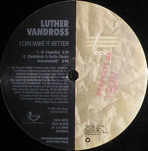 Luther Vandross : I Can Make It Better (12", Promo)