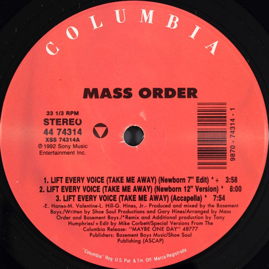 Mass Order : Lift Every Voice (Take Me Away) (12", Maxi)