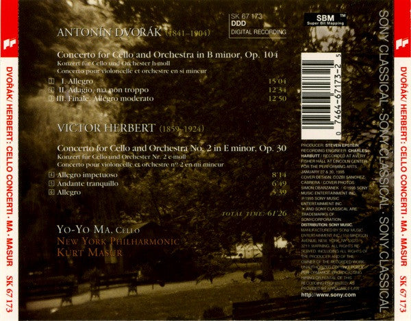 Antonín Dvořák, Victor Herbert - Yo-Yo Ma - The New York Philharmonic Orchestra, Kurt Masur : Concertos From The New World (CD, Album, SBM)