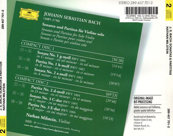 Nathan Milstein, Johann Sebastian Bach : Sonaten & Partiten (2xCD, Album, Club, RE, RM)