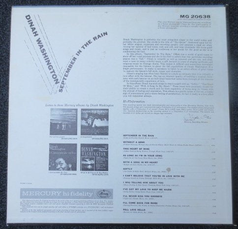 Dinah Washington : September In The Rain (LP, Album, Mono)
