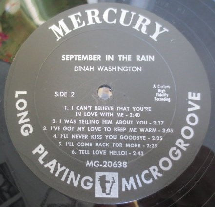 Dinah Washington : September In The Rain (LP, Album, Mono)