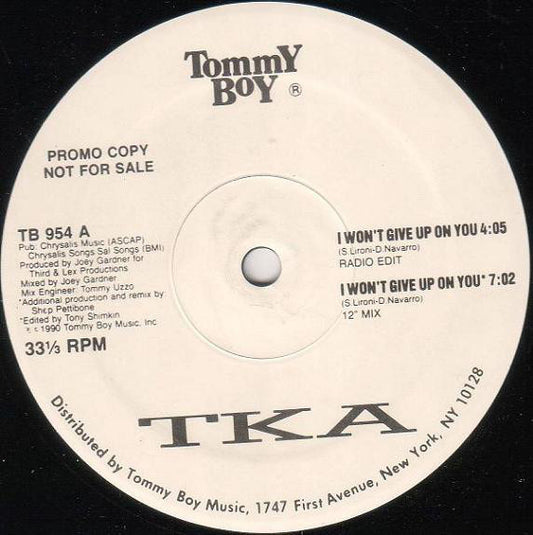 TKA : I Won't Give Up On You (12", Promo)