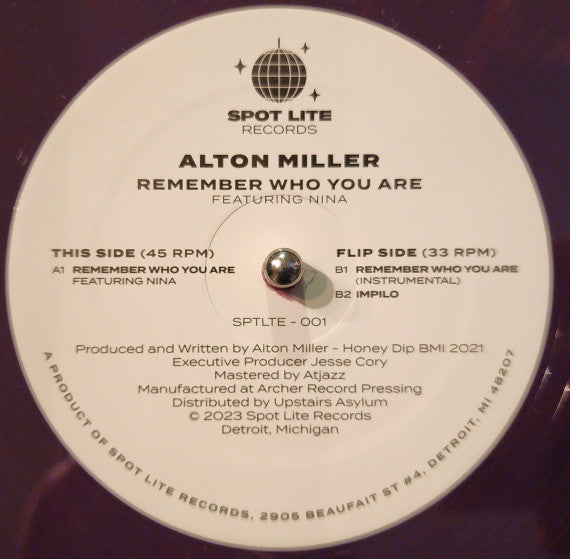 Alton Miller Featuring Nina (186) : Remember Who You Are  (12", Pur)