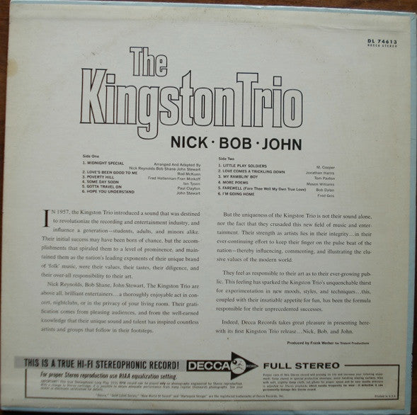 Kingston Trio : Nick - Bob - John (LP, Album, Glo)