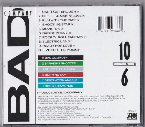 Bad Company (3) : 10 From 6 (CD, Comp, RP)