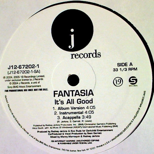 Fantasia (4) : It's All Good (12", Promo)
