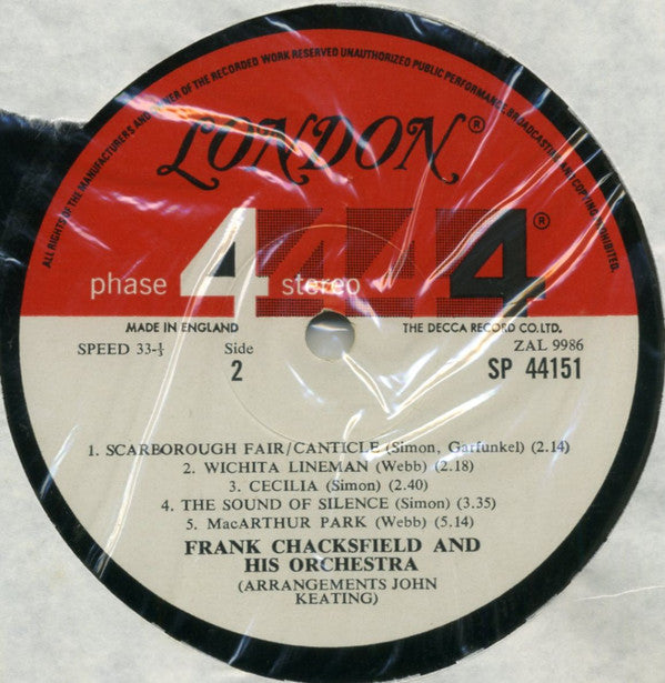 Frank Chacksfield & His Orchestra : Chacksfield Plays Simon & Garfunkel & Jim Webb (LP, Gat)