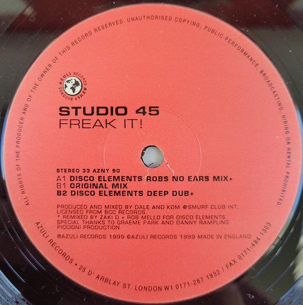 Studio 45 : Freak It ! (Original + Disco Elements Remixes) (12")