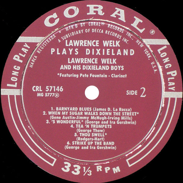 Lawrence Welk And His Orchestra : Lawrence Welk Plays Dixieland (LP, Album, Mono, Glo)
