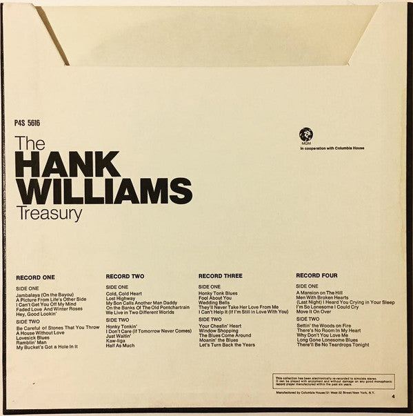 Hank Williams : The Hank Williams Treasury (Box, Comp, Club, Sli + 4xLP)