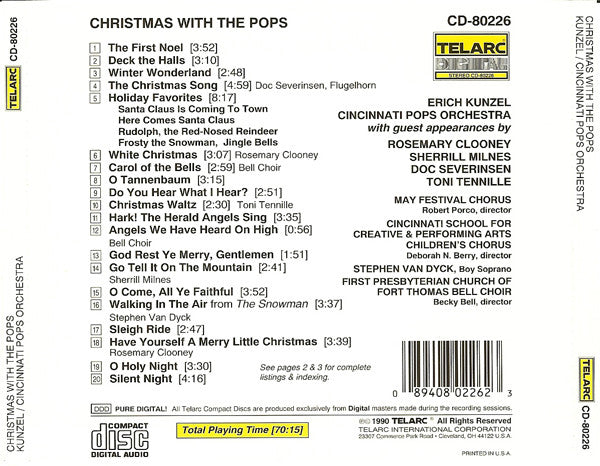 Erich Kunzel, Cincinnati Pops Orchestra, Rosemary Clooney, Sherrill Milnes, Doc Severinsen, Toni Tennille : Christmas With The Pops (CD, Album, RP)