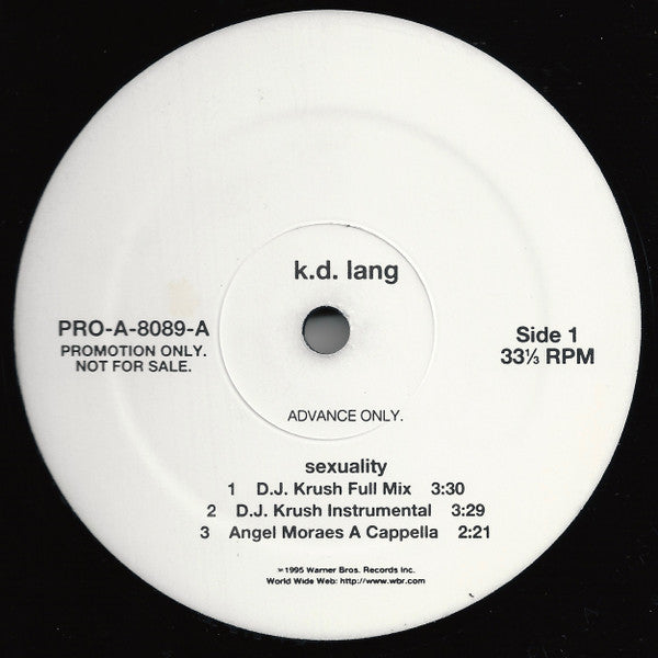 k.d. lang : Sexuality (12", Promo, Adv)