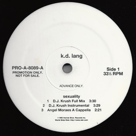 k.d. lang : Sexuality (12", Promo, Adv)
