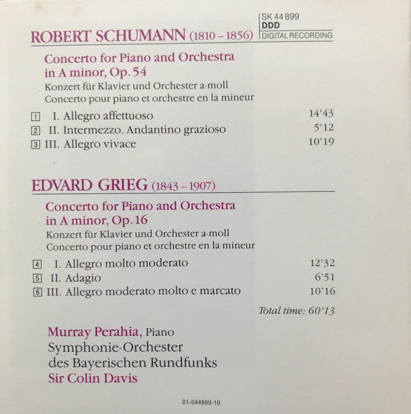 Schumann* • Grieg*, Murray Perahia, Symphonieorchester Des Bayerischen Rundfunks*, Sir Colin Davis : Piano Concertos (CD, Album, RE)