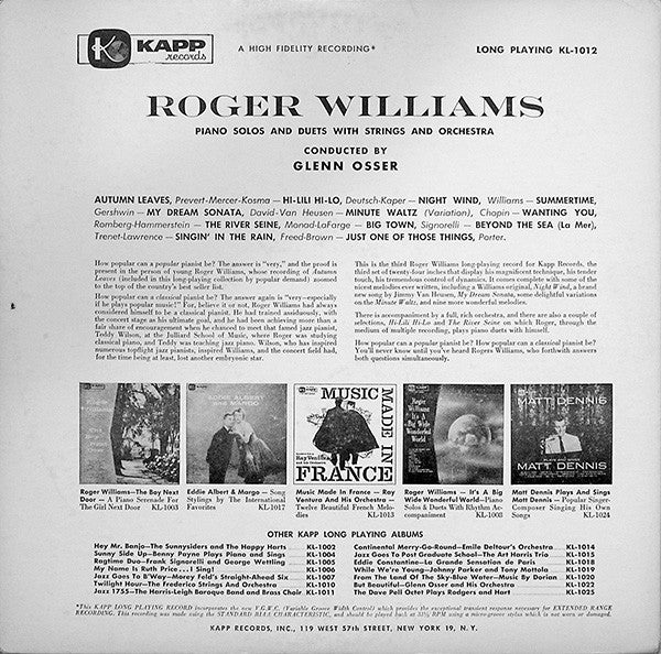 Roger Williams (2) : Roger Williams (LP, Album)