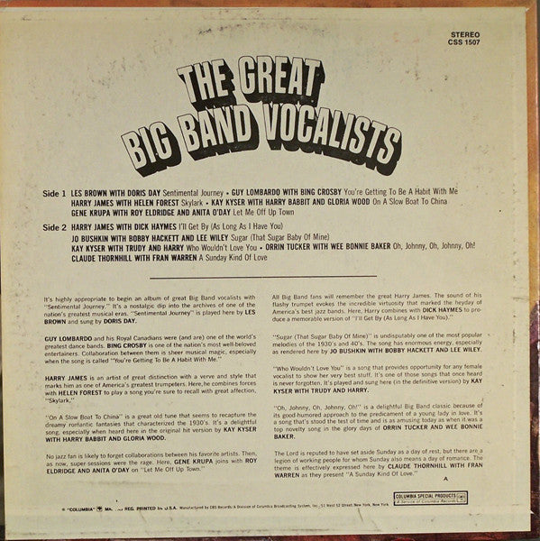 Various : The Great Big Band Vocalists (LP, Comp, RE)