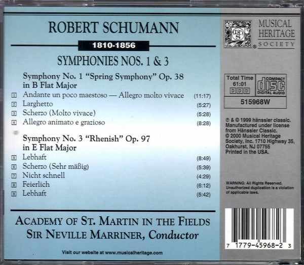 Robert Schumann / The Academy Of St. Martin-in-the-Fields, Sir Neville Marriner : Symphonies Nos. 1 & 3 (CD)