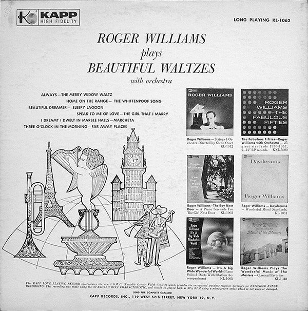 Roger Williams (2) : Roger Williams Plays Beautiful Waltzes (LP, Album, Mono)