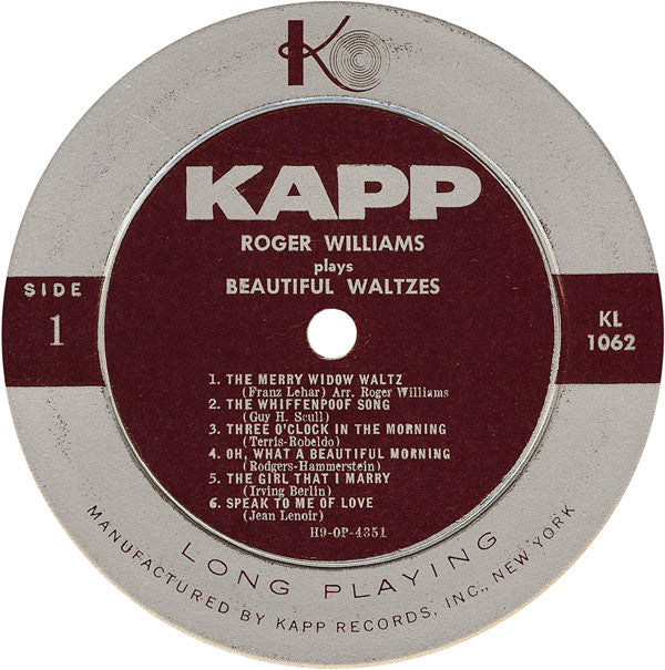 Roger Williams (2) : Roger Williams Plays Beautiful Waltzes (LP, Album, Mono)