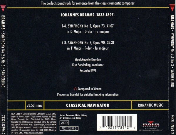 Johannes Brahms - Staatskapelle Dresden, Kurt Sanderling : Symphony No 2 & 3  (CD, Comp)