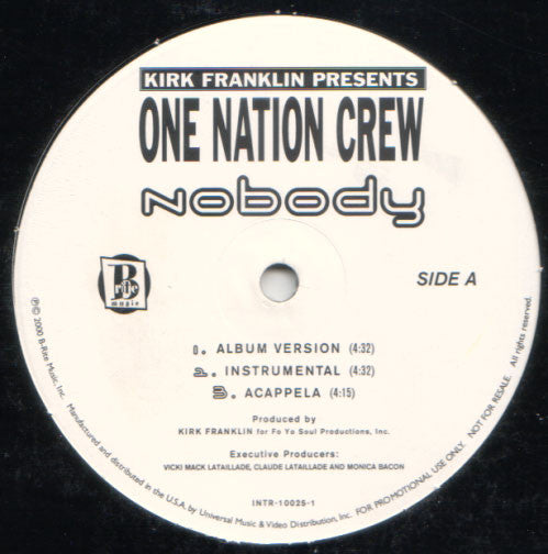 Kirk Franklin Presents One Nation Crew : Nobody (12", Promo)