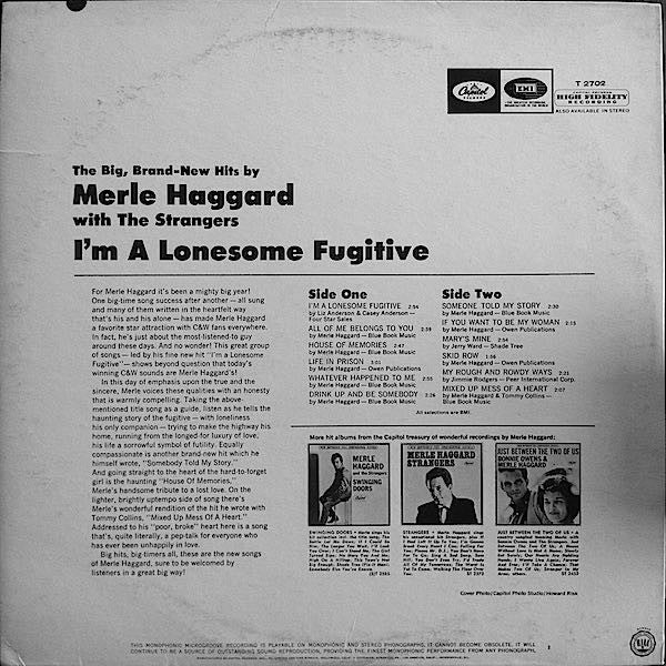 Merle Haggard And The Strangers (5) : I'm A Lonesome Fugitive (LP, Album, Mono)