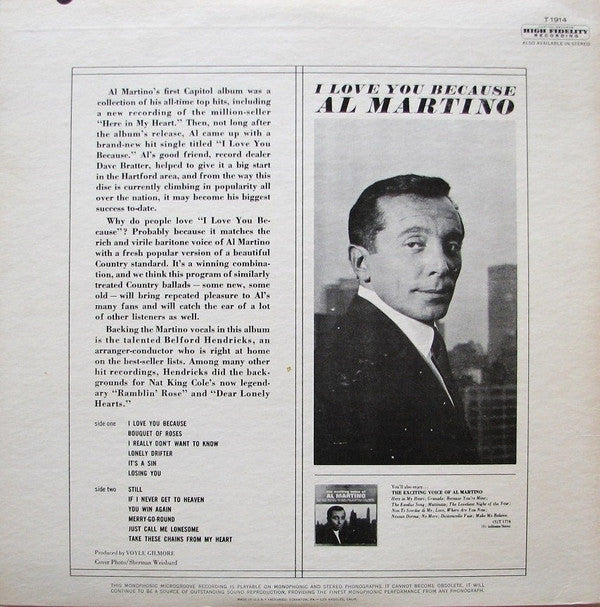 Al Martino : I Love You Because (LP, Album, Mono, Scr)