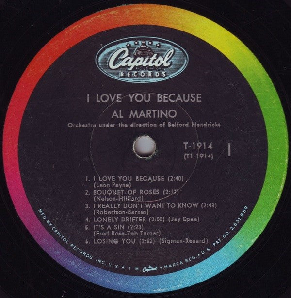 Al Martino : I Love You Because (LP, Album, Mono, Scr)