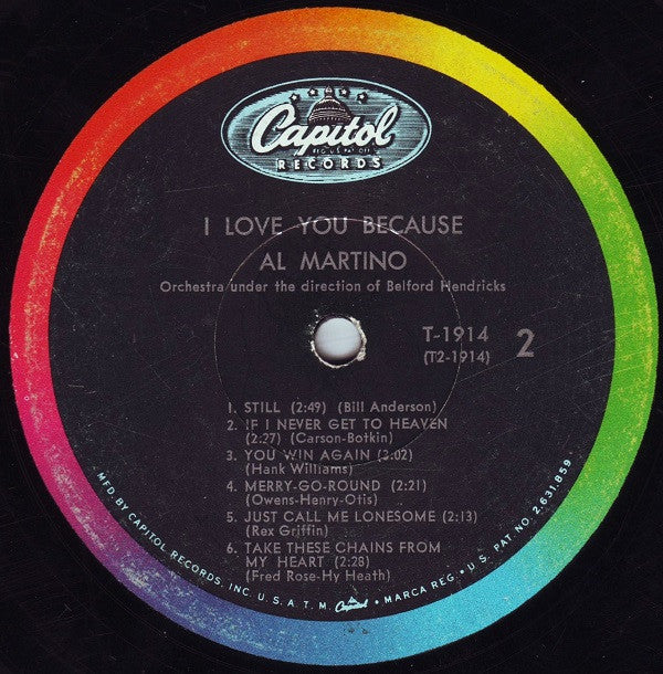 Al Martino : I Love You Because (LP, Album, Mono, Scr)