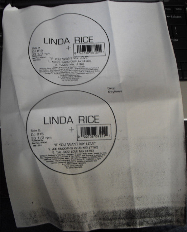 Linda Rice : If You Want My Love (12", TP)