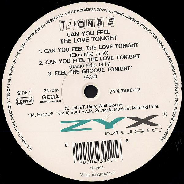 Thomas (5) : Can You Feel The Love Tonight (12")