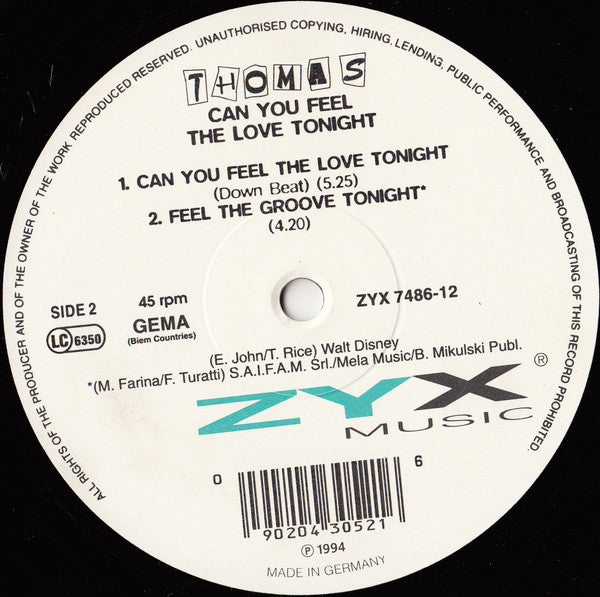 Thomas (5) : Can You Feel The Love Tonight (12")
