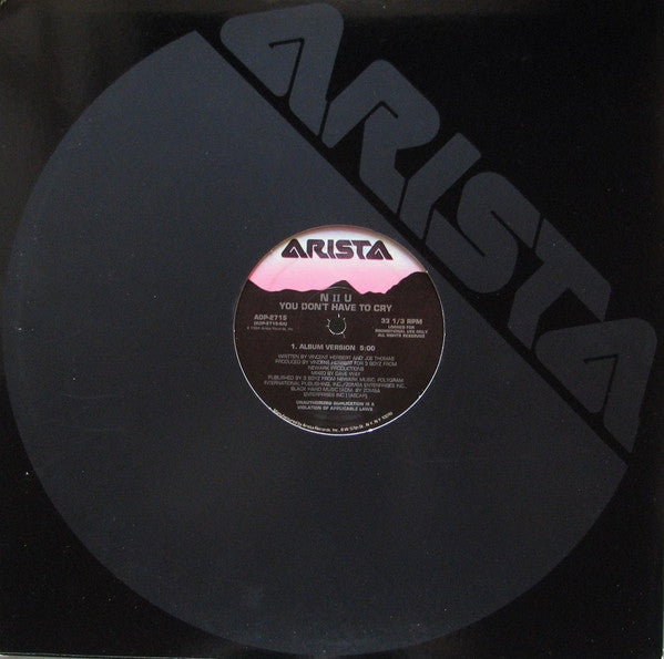 N II U : You Don't Have To Cry (12", Promo)