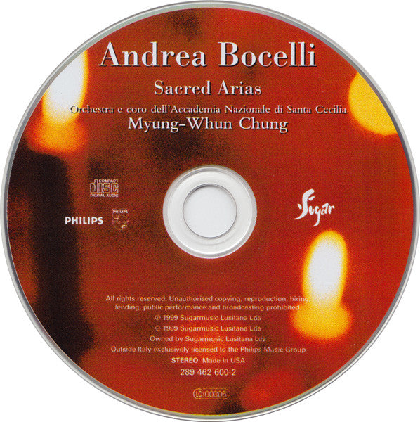 Andrea Bocelli, Orchestra dell'Accademia Nazionale di Santa Cecilia E Coro dell'Accademia Nazionale di Santa Cecilia, Myung-Whun Chung : Sacred Arias (CD, Album)