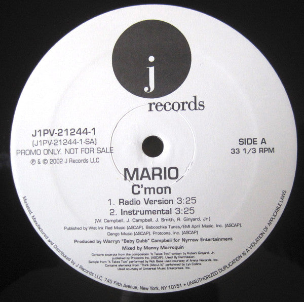 Mario : C'mon (12", Promo)