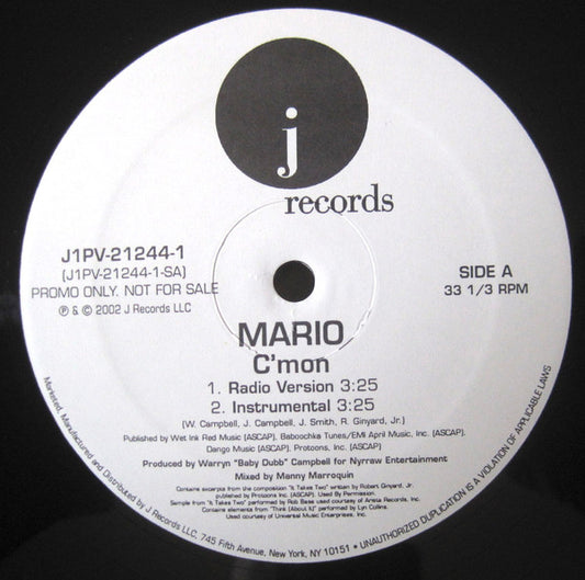 Mario : C'mon (12", Promo)