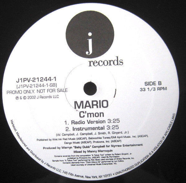 Mario : C'mon (12", Promo)