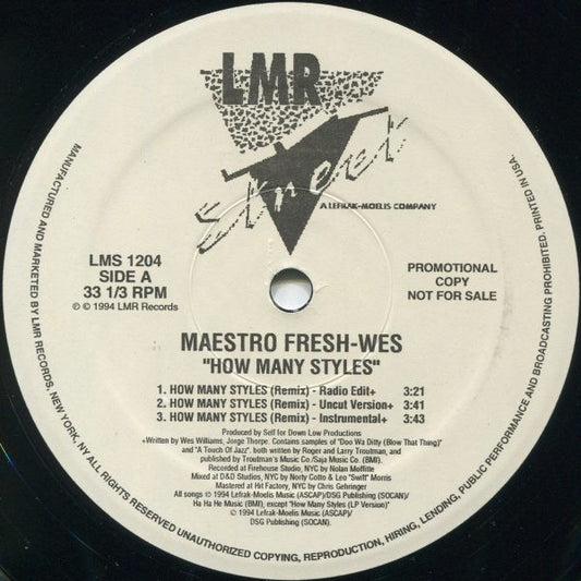 Maestro Fresh-Wes : How Many Styles (12", Promo)