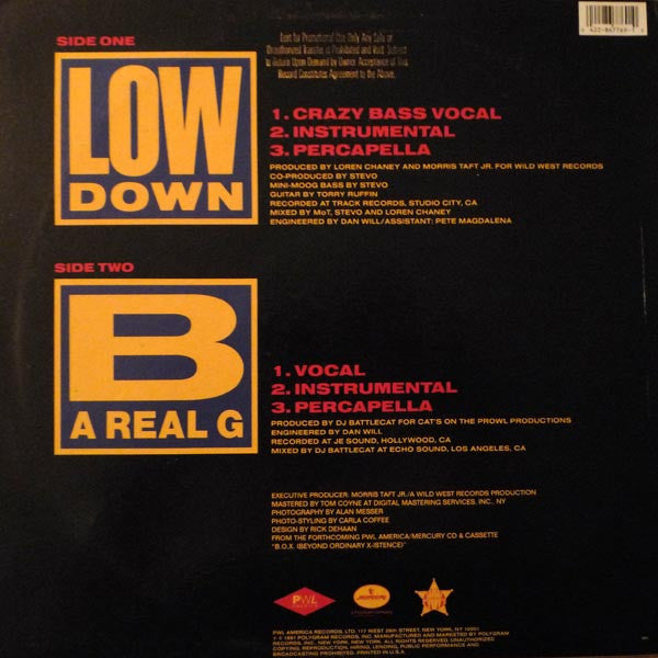 B.O.X. : Low Down / B A Real G (12", Single, Promo, 49)
