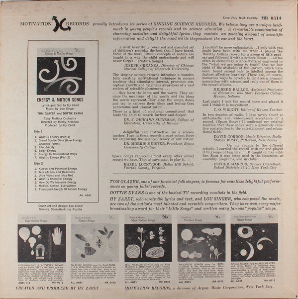Tom Glazer & Dottie Evans : Energy & Motion Songs (From Ballads For The Age Of Science) (LP, Bri)
