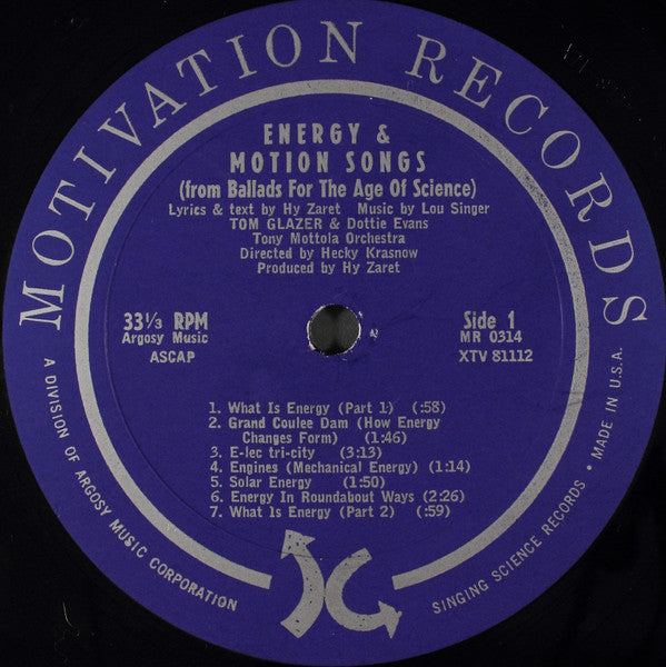 Tom Glazer & Dottie Evans : Energy & Motion Songs (From Ballads For The Age Of Science) (LP, Bri)