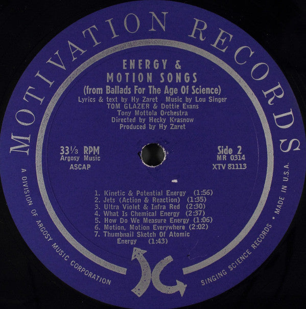 Tom Glazer & Dottie Evans : Energy & Motion Songs (From Ballads For The Age Of Science) (LP, Bri)
