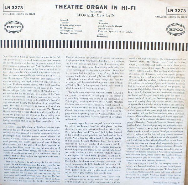 Leonard MacClain : Theatre Organ In Hi-Fi (LP)