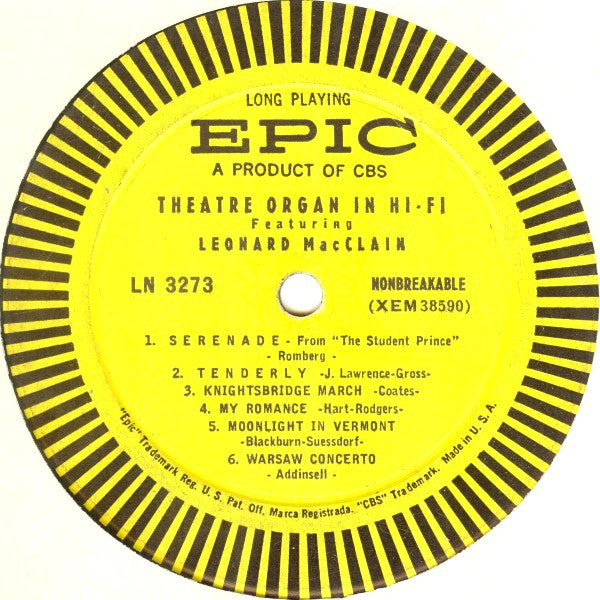 Leonard MacClain : Theatre Organ In Hi-Fi (LP)
