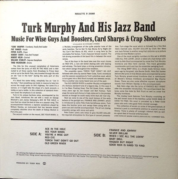 Turk Murphy : Music For Wise Guys & Boosters, Card Sharps & Crap Shooters (LP, Album, Mono)