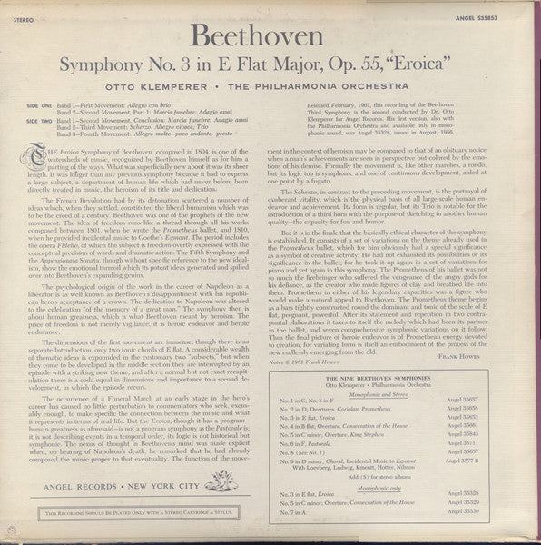 Ludwig Van Beethoven, Philharmonia Orchestra, Otto Klemperer : Symphony No. 3 "Eroica" (LP)