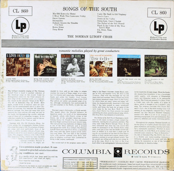 Norman Luboff Choir : Songs Of The South (LP, Album, Mono)