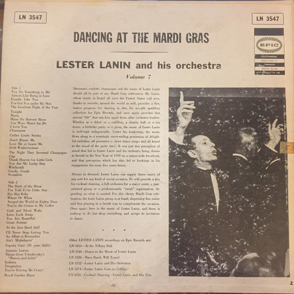 Lester Lanin And His Orchestra : Dancing At The Mardi Gras (LP, Album)