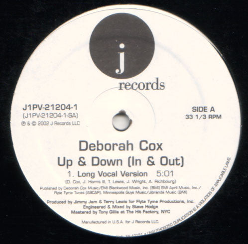 Deborah Cox : Up & Down (In & Out) (12", Single, Promo)